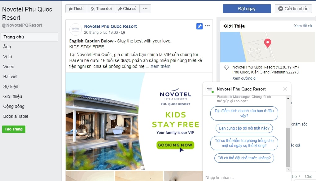 fanpage khách sạn Novetel